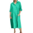 LISTHA Women's Casual Half Button Midi Cotton Linen Dress, 3/4 Sleeve