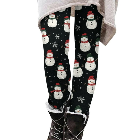 LISTHA Women's Christmas Pants Leggings Plaid Tummy Control Xmas Tights Holiday High Waisted Pants White 2XL