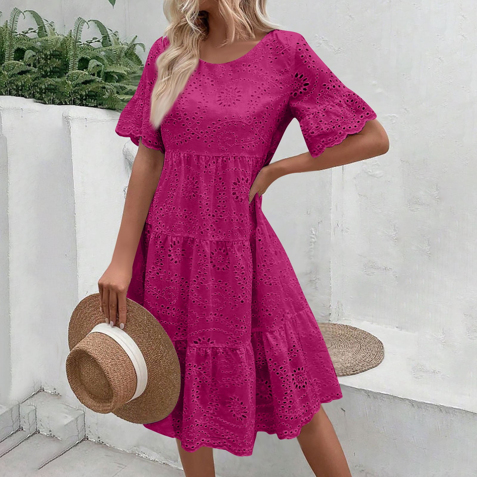 knee length dresses for ladies Maud Fuchsia Smock Midi Dress – Virgo Boutique main image 1