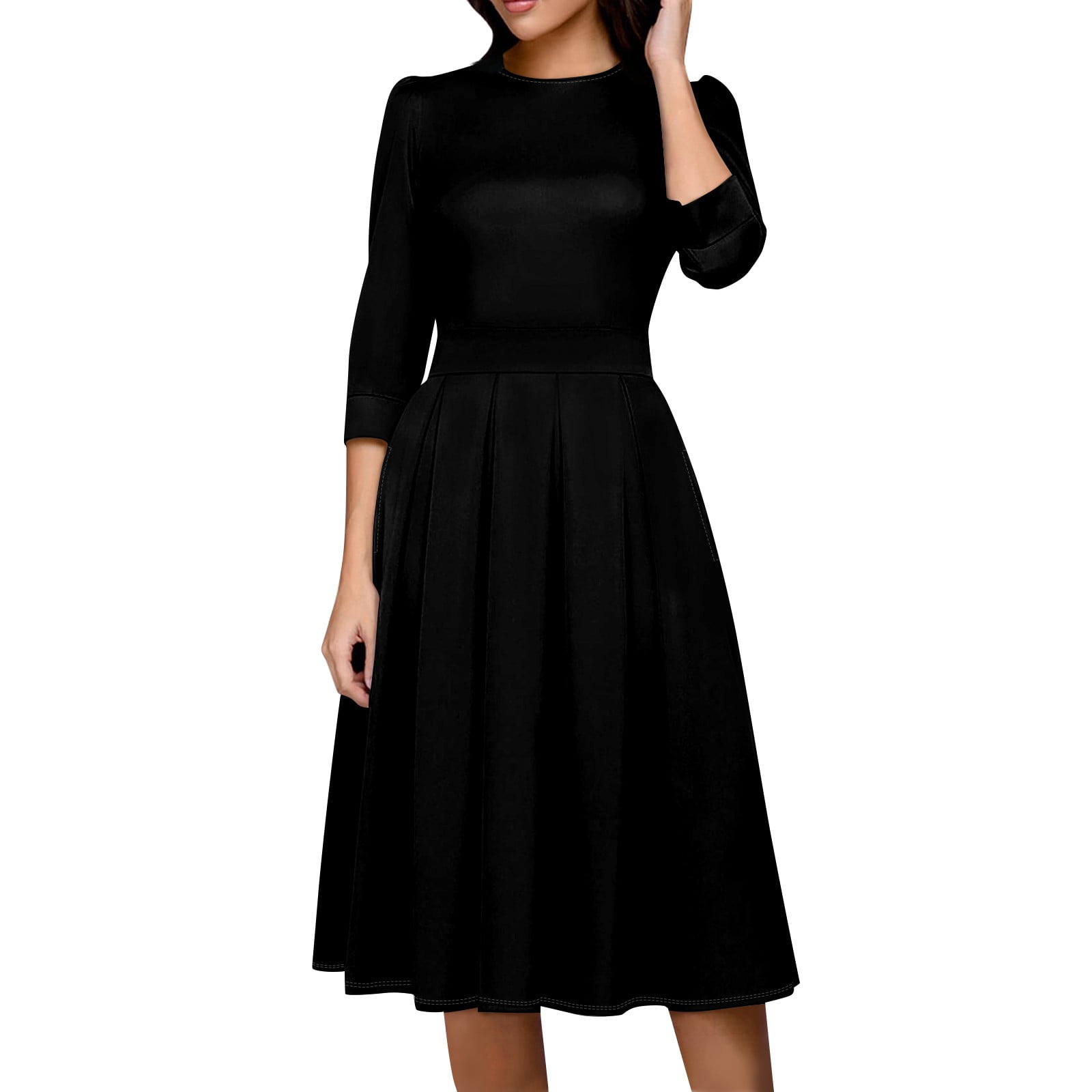 Listha Women's Fall 3/4 Sleeve Midi Dresses Casual Formal Church Wedding Guest Work Clothes Brown XL