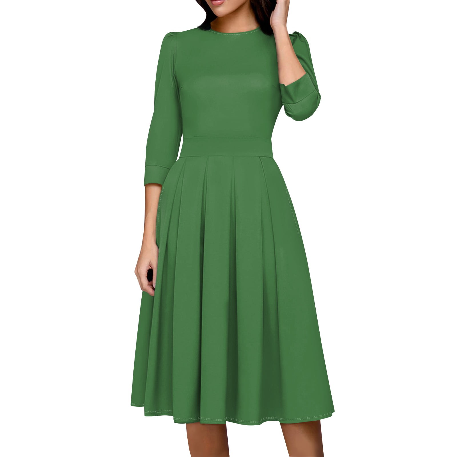 LISTHA Women's Fall 3/4 Sleeve Midi Dresses Casual Formal Church Wedding  Guest Work Clothes Dark Green XL - Walmart.com