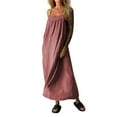 LISTHA Women's Simple Cotton Linen Sling Dress, Sleeveless Simple Solid