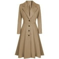 thumbnail image 1 of LISTHA Women's Single Breasted Notched Lapel Wool Blend Dress Coat Ruffle A Line Winter Trench Coat Khaki 2XL, 1 of 4