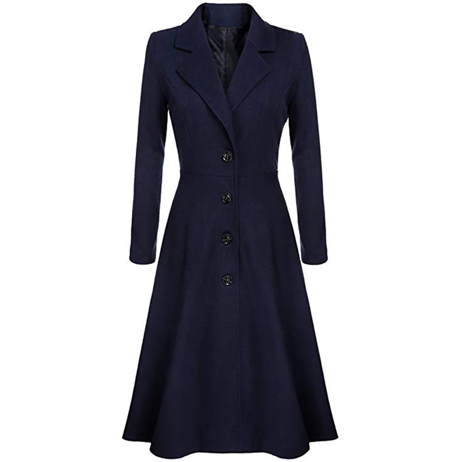 Listha 2024 Women's Fashion Trench Coat Notch Lapel Double Breasted Thick A Line Pea Coats Jacket with Pockets Navy S, Size: Small