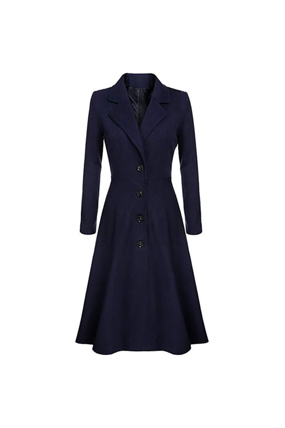 2024 Women's Fashion Trench Coat Notch Lapel Double Breasted Thick A Line Pea Coats Jacket with Pockets Navy S