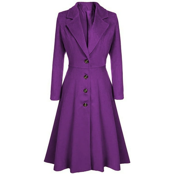 LISTHA Women's Single Breasted Notched Lapel Wool Blend Dress Coat Ruffle A Line Winter Trench Coat Purple 2XL