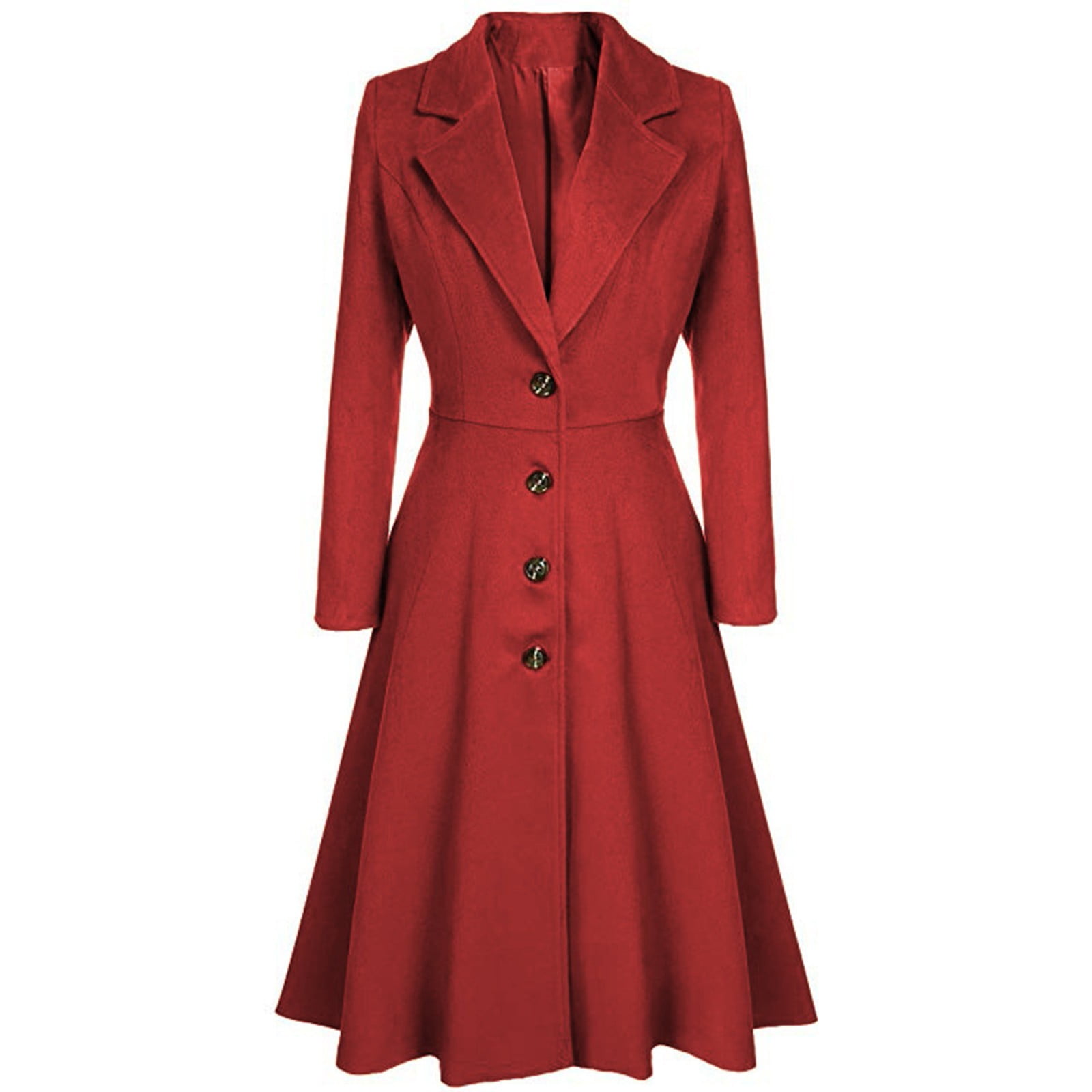 LISTHA Women's Single Breasted Notched Lapel Wool Blend Dress Coat Ruffle A  Line Winter Trench Coat Wine L - Walmart.com