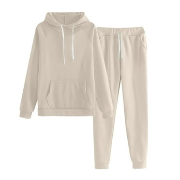 LISTHA Women's Sweatsuits Fall Jogger Tracksuit Hoodie and Sweatpants Casual Outfits with Pockets Beige S