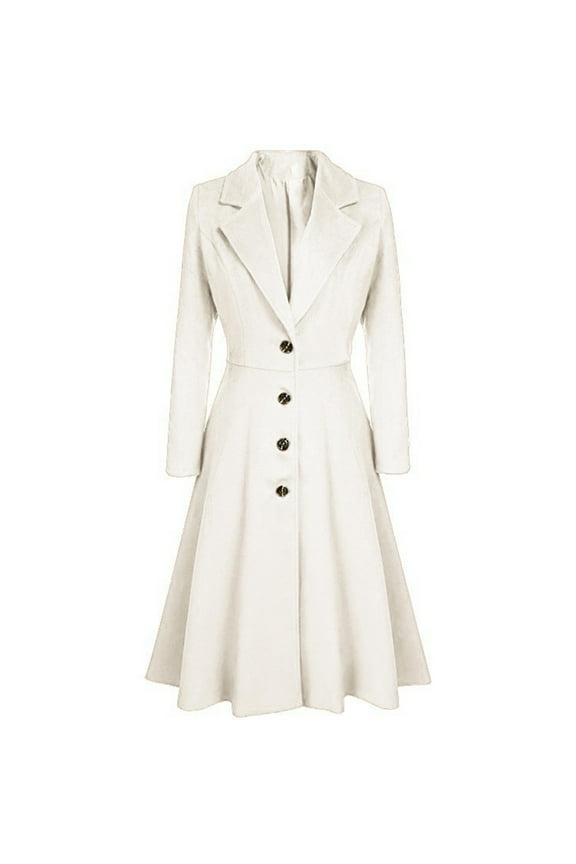 Women's Winter Warm Wool Dress Overcoat Notch Lapel Single Breasted Coat Elegant Lapel Long Trench Coat Jacket Beige L