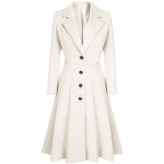 LISTHA Women's Winter Warm Wool Dress Overcoat Notch Lapel Single Breasted Coat Elegant Lapel Long Trench Coat Jacket Beige L