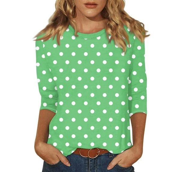LISTHA Womens 3/4 Sleeve Tops Polka Dot Summer Shirts Crewneck Trendy Plus Size Blouses Spring Casual Tunic Tops Green M
