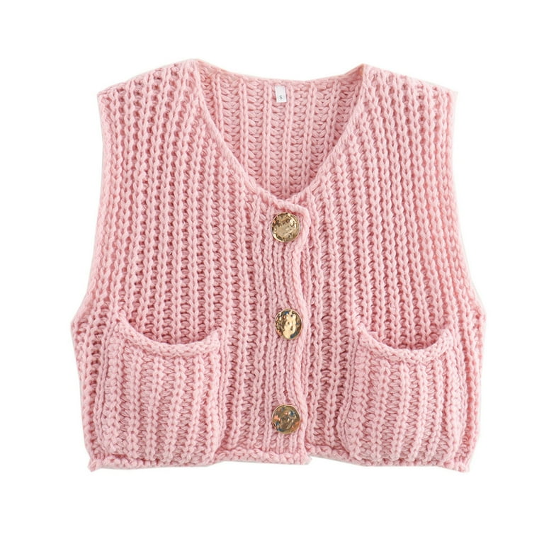 Haujemea Women's Crochet Knit Vest Casual Button Down