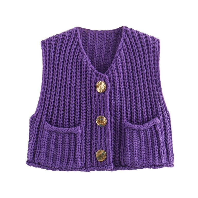 LISTHA Womens Casual Chunky Knit Vest Gold Button Down Crop LISTHA Womens Casual Chunky Knit Vest Gold Button Down Crop