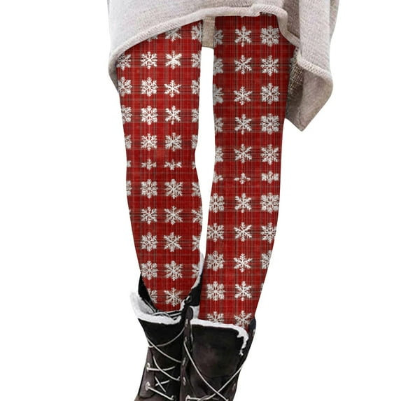 LISTHA Womens Christmas Leggings Tummy Control Holiday Plaid Pants Xmas Christmas Graphic High Waisted Tights Deep Red 2XL