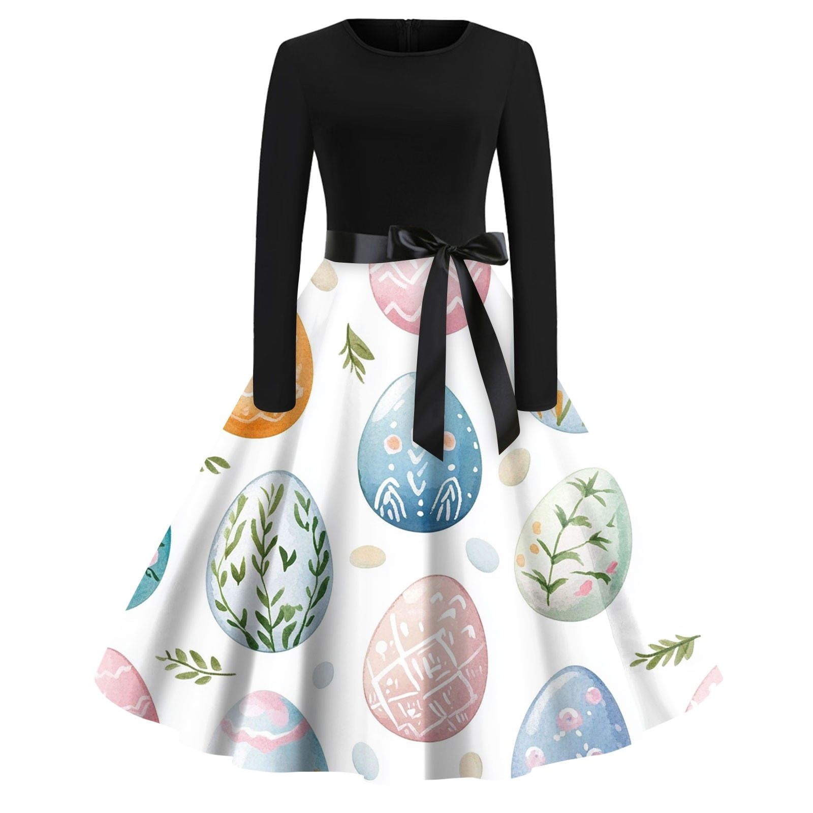 LISTHA Womens Easter Dress Easter Print Flowy Long Sleeve Midi Dresses ...