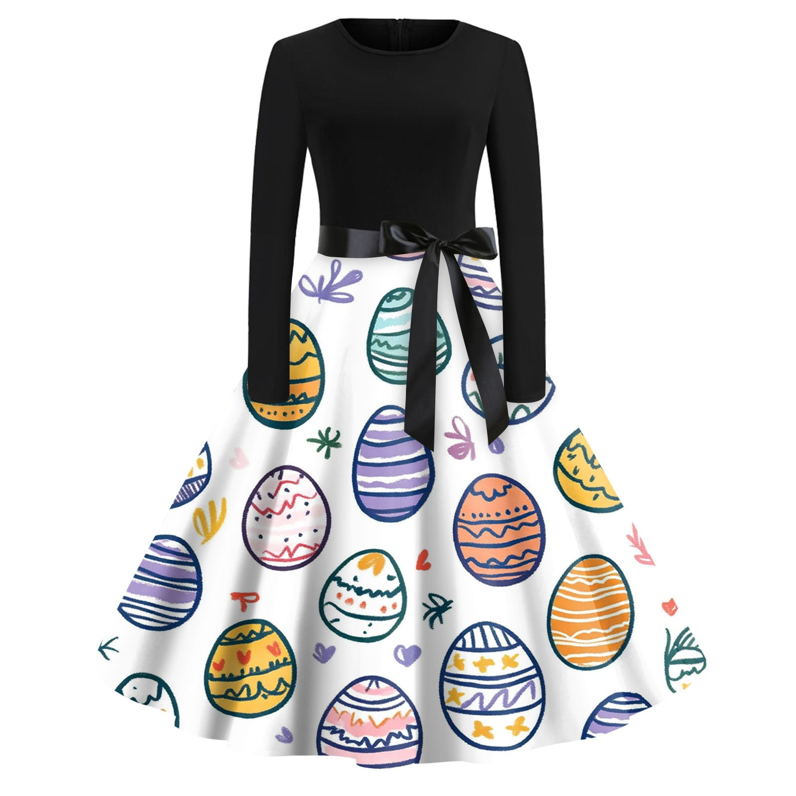 LISTHA Womens Easter Dress Easter Print Flowy Long Sleeve Party Dresses ...