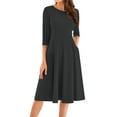 thumbnail image 1 of LISTHA Womens Fall Fashion 2024 Dress Solid Crew Neck Pleated 3/4 Sleeve Dresses Casual a Line Midi Dress Dark Gray 2XL, 1 of 5