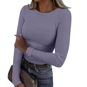 LISTHA Womens Long Sleeve Ribbed Tops Stretch Slim Fitted Crew Neck Tops Trendy Basic Casual Shirts Gray M