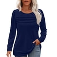 thumbnail image 1 of LISTHA Womens Long Sleeve T Shirts Trendy Pleated Tunic Tops Crew Neck Casual Blouses 2025 Dressy Tops Navy 3L, 1 of 6