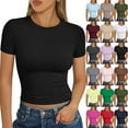 thumbnail image 1 of LISTHA Womens Summer Crop Tops Short Sleeve Going Out Slim Fit Crew Neck Cropped T Shirts Basic Workout Y2k Tees Navy M, 1 of 7