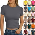 thumbnail image 1 of LISTHA Womens Summer Crop Tops Short Sleeve Tight Workout Crew Neck Tees Y2k Going Out Summer Shirt cream color XL, 1 of 7