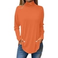 thumbnail image 1 of LISTHA Womens Turtleneck Long Sleeve Tshirts Loose Fit Basic Shirts with Hem Oversized Lightweight Top Orange S, 1 of 5