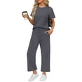 thumbnail image 1 of LISTHA Womens Two Piece Sets Summer Travel Short Sleeve Matching Sets Vacation Casual Outfits Wide Leg Crop Pants Lounge Sets Gray 2XL, 1 of 6