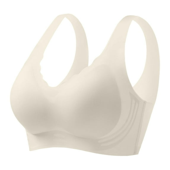 LISTHA Womens Wireless Push-Up Bra Ladies Lifting Wide Strap Seamless Bra Comfortable Full Coverage Shaping Sports Bras Champagne 3XL