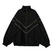 LISTHA Y2k Jacket for Men Zip Up Bomber Jacket Y2k Clothing Racing Varsity Jacket Oversized Color Block Jacket Unisex Black 2XL