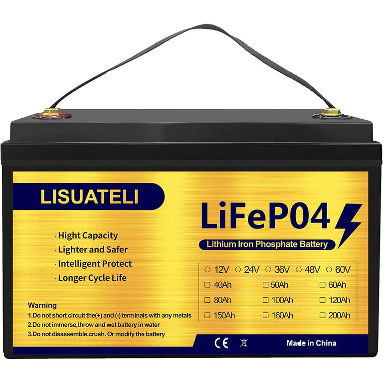 LiFePO4 Battery, 12V 100Ah 1280Wh Lithium Battery with Build-in BMS, 4500+  Deep Cycles Lithium Iron Phosphate Battery for RV, Solar, Golf Cart
