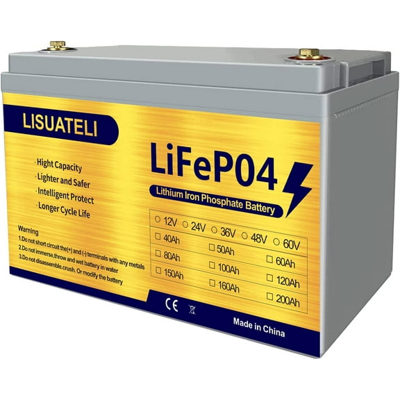 LISUATELI 12V 100Ah Lifepo4 Lithium Batteries Up to 3000-7000 Deep Cycles for Golf Cart Solar RV Camper Marine Battery
