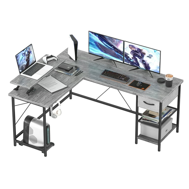 Godwing L-Shaped Computer Desk with Bookshelves, Large Corner Desk Home  Office Workstation Study Writing Desk PC Table with Storage,Marble White  with