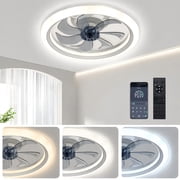 LISUNAR Ceiling Fans with Lights and Remote,20" Low Profile Ceiling Fan with Light,Dimmable LED Smart Ceiling Fan,Modern Flush Mount Ceiling Fan,Bladeless Ceiling Fans for Bedroom,Living Room-White