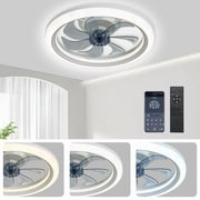 LISUNAR Ceiling Fans with Lights and Remote,20" Low Profile Ceiling Fan with Light,Dimmable LED Smart Ceiling Fan,Modern Flush Mount Fan Light,Bladeless Ceiling Fans for Bedroom,Living Room-White