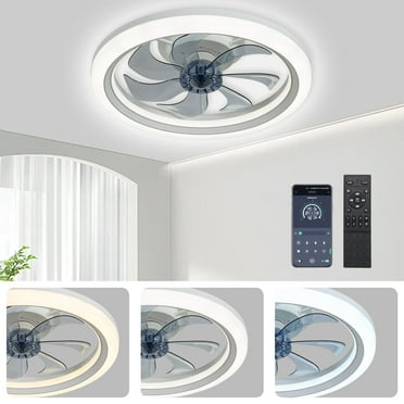 LISUNAR Ceiling Fans with Lights,20" Low Profile Ceiling Fan with Light,Dimmable LED Ceiling Fan,Modern Flush Mount Fan Light,App & Remote Control,Bladeless Ceiling Fans for Bedroom,Living Room-White