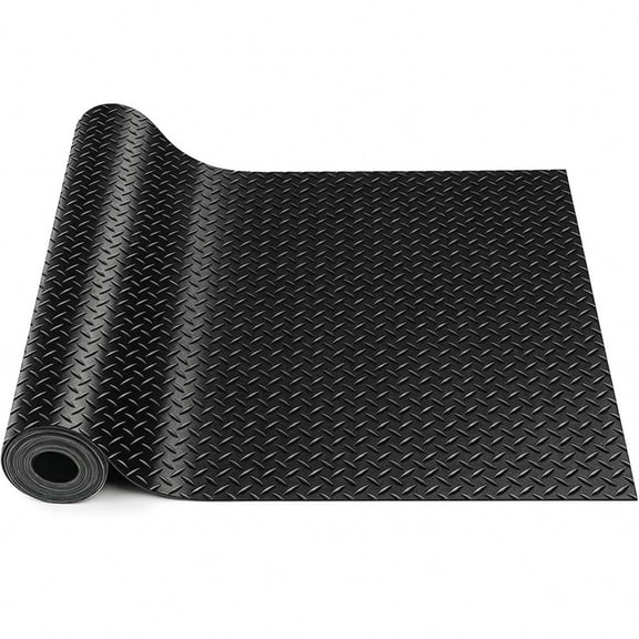 LITA Black Garage Floor Mat, 8 x 10 ft Diamond-Plate PVC Garage Flooring Rolls for Gym Basement