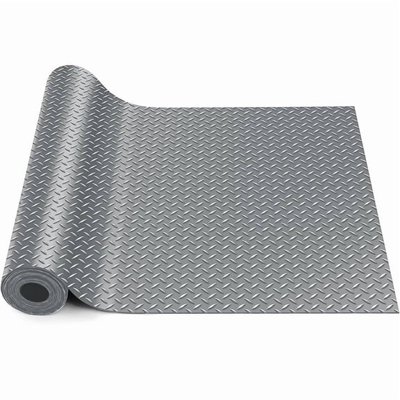 LITA Gray Garage Floor Mat, 6 x 32 ft Diamond-Plate PVC Garage Flooring Rolls for Gym Basement