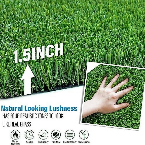 LITA Natural Thick Realistic Deluxe Artificial Grass Turf Customized Size 2 x 14 Feet, 1.5" Synthetic Lawn Perfect for Indoor/Outdoor Garden Lawn Landscape Fake Grass Rug