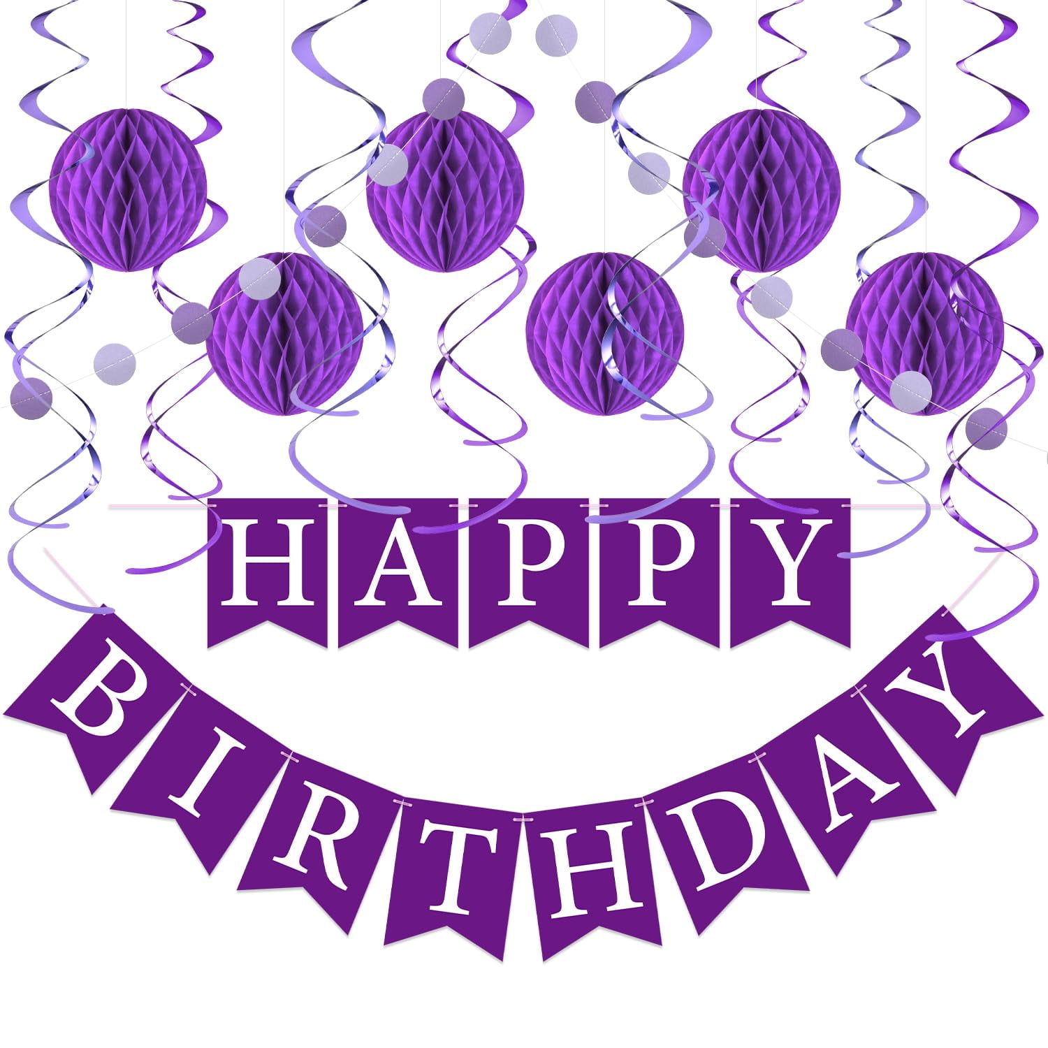 PatiCool Blue Birthday Decorations Kit - Pre-Strung Banner, Honeycomb Balls, Garland, Fans, Swirls
