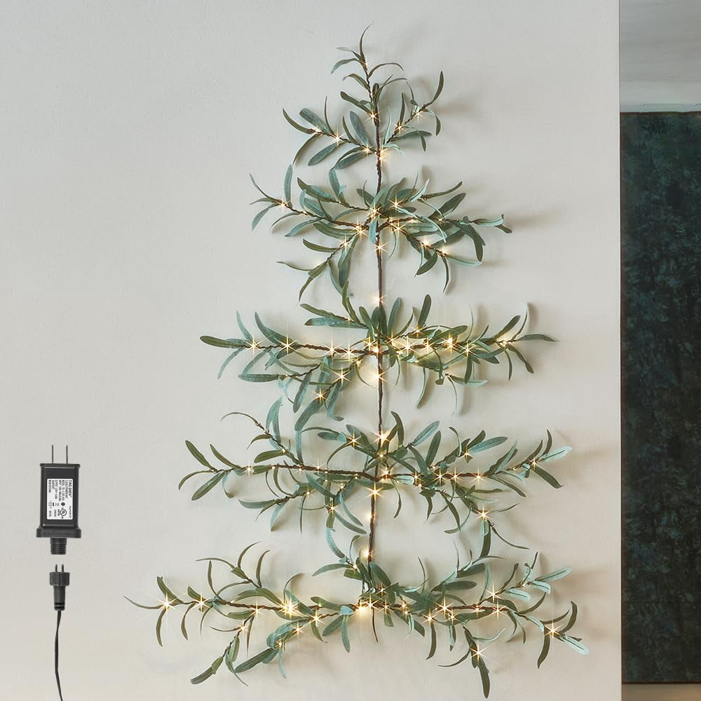 LITBLOOM Lighted Olive Wall Tree with Timer, Lighted Vine Garland with ...