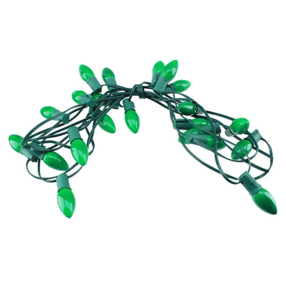 LITE-WAY Holiday Indoor/Outdoor String Lights, 25 Pro-Series, Commercial Grade Light String with Light Bulbs, 25 C9 Light Bulbs Included (Ceramic Green)