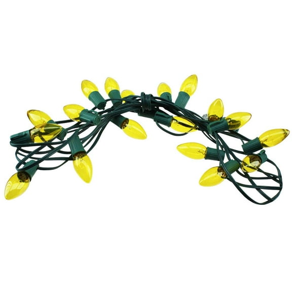 LITE-WAY Holiday Indoor/Outdoor String Lights, 25 Pro-Series, Commercial Grade Light String with Light Bulbs, 25 C9 Light Bulbs Included (Transparent Yellow)