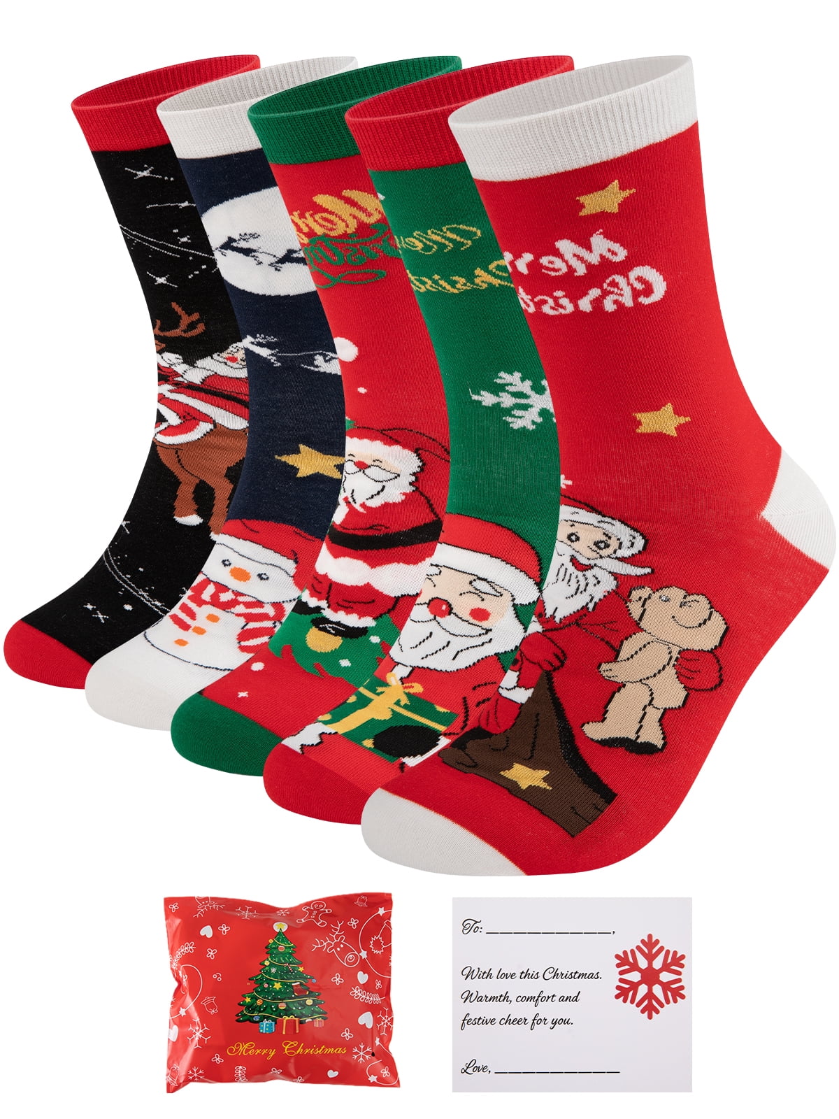 LITERRA 5 Pairs Men Christmas Holiday Cotton Socks, Stretchy Socks with ...