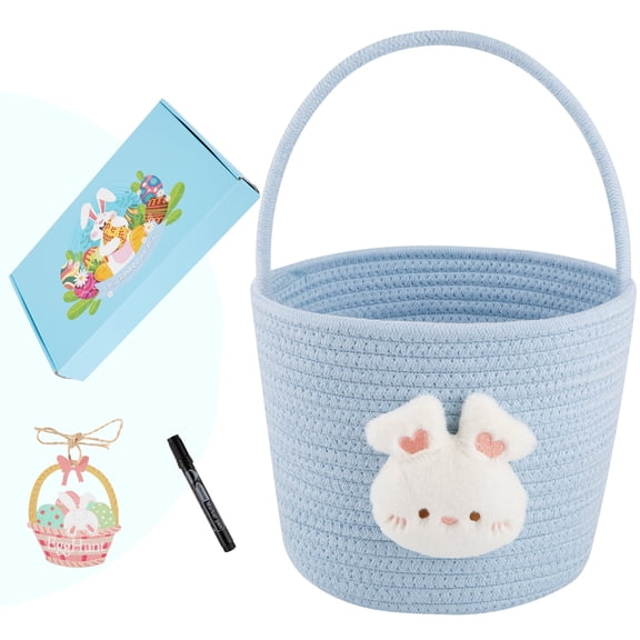 LITERRA Easter Bunny Baskets for Boys and Girls，Easter Basket with Rabbit Ears for Egg Hunting,8L