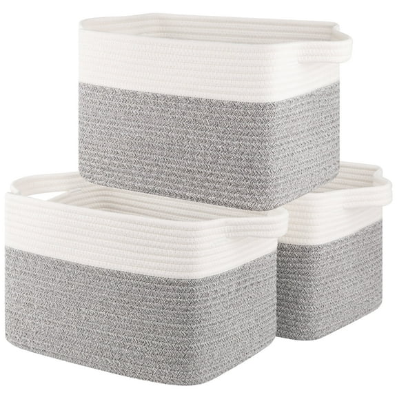 LITERRA 3 Pieces Storage Basket Woven Nursery Baskets for Organizing, Towels for Livingroom, Bedroom, Bathroom 5 Gallon Each One
