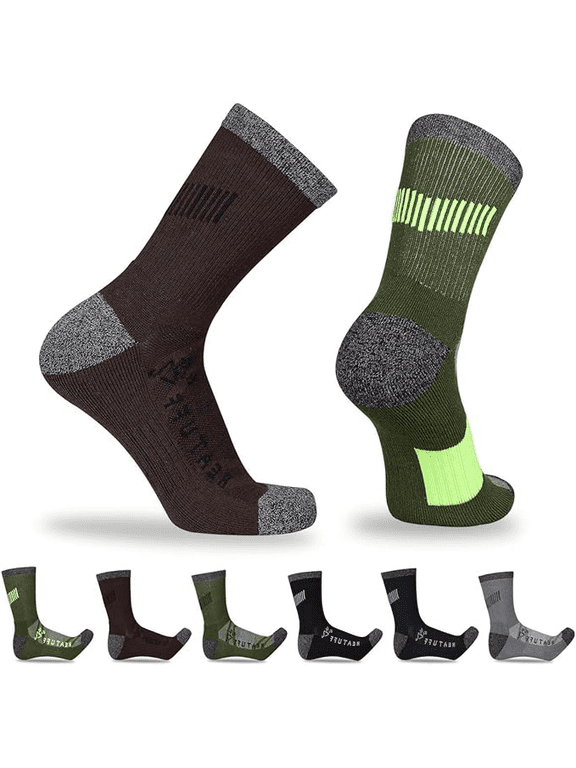 Mens 6 Pairs Crew Hiking Socks Athletic Cushion Outdoor Sock for Men