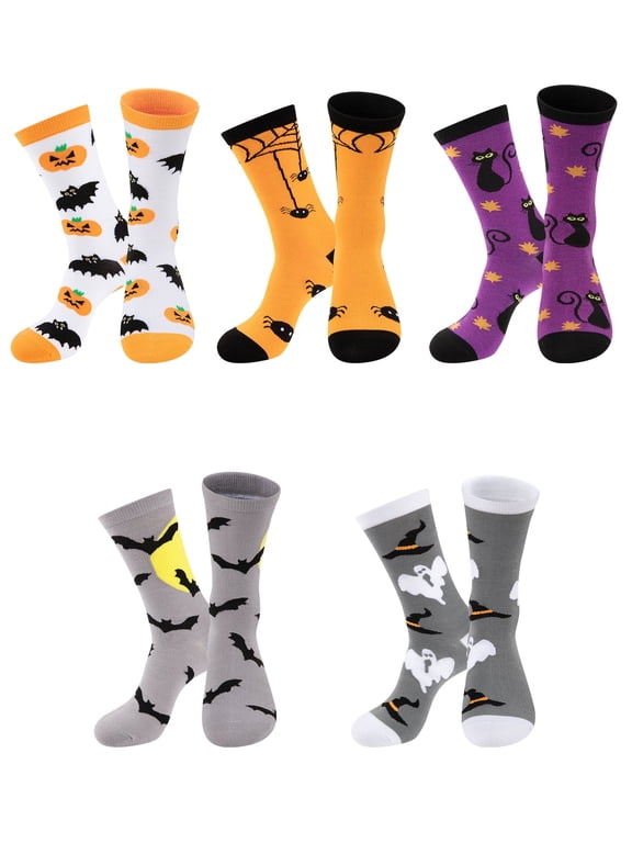 Mens Halloween Socks Crew Socks Breathable Lightweight Socks 5 Pairs for Men