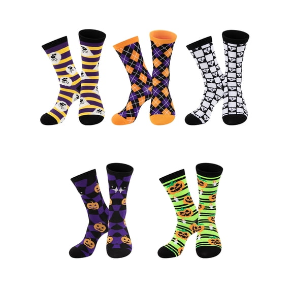 LITERRA Mens Halloween Socks Crew Socks Breathable Lightweight Socks 5 Pairs for Men
