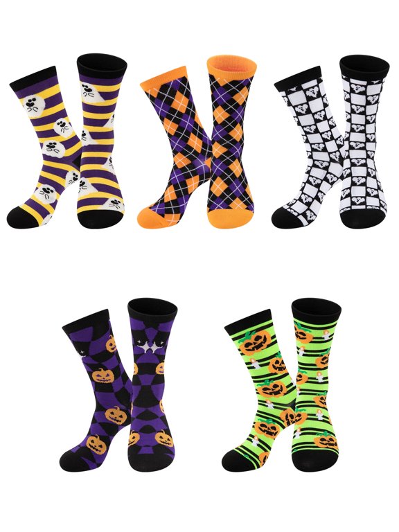 Mens Halloween Socks Crew Socks Breathable Lightweight Socks 5 Pairs for Men