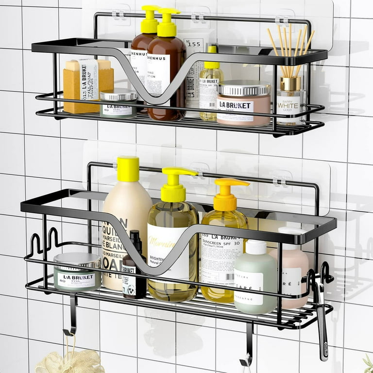 LITERRA Shower Caddy Shelf Organizer Rack(2Pack), Self Adhesive Black Bathroom  Shelves Basket, Home Wall Shower Inside Organization and Storage(Black) 